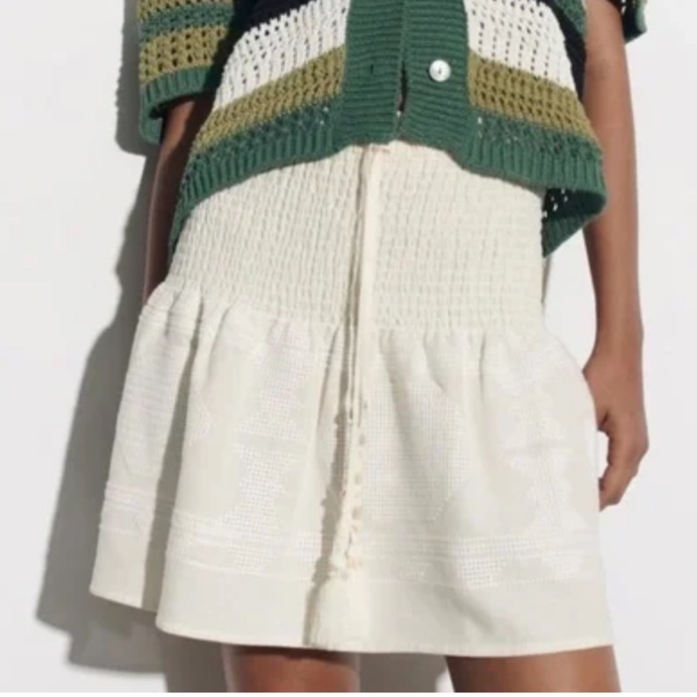 COPY - Cream Zara skirt with smocked waistband and embellished drawstring